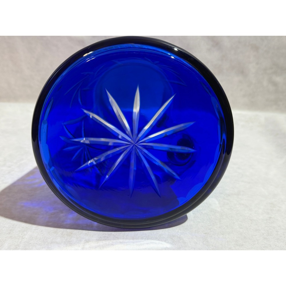 Vintage Bohemian Czech Cobalt Blue Cut to Clear Glass Pitcher and 4 Tumbler Set - Picture 8 of 16